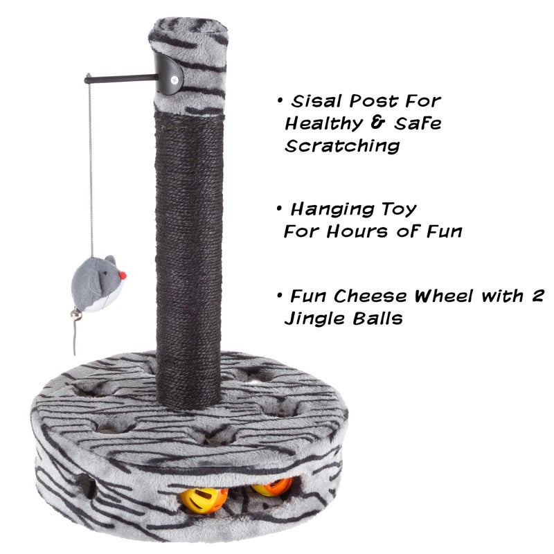 PETMAKER Cat Scratching Post - Interactive Play Area with Sisal Rope Scratcher and Hanging Toy for Indoor Cats - Scratch Tree for Pets by PETMAKER (Black/Gray) - Image 3